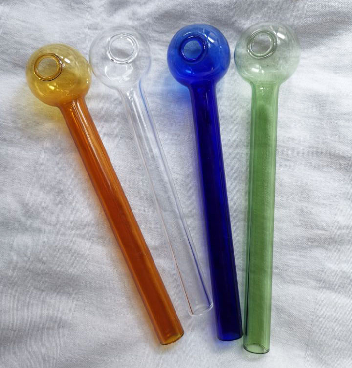 

High Quality 12cm Pyrex Thick Glass Oil Burner Water Hand Pipes Glass Tube Mix Colors Pipes Tobacco Pipe