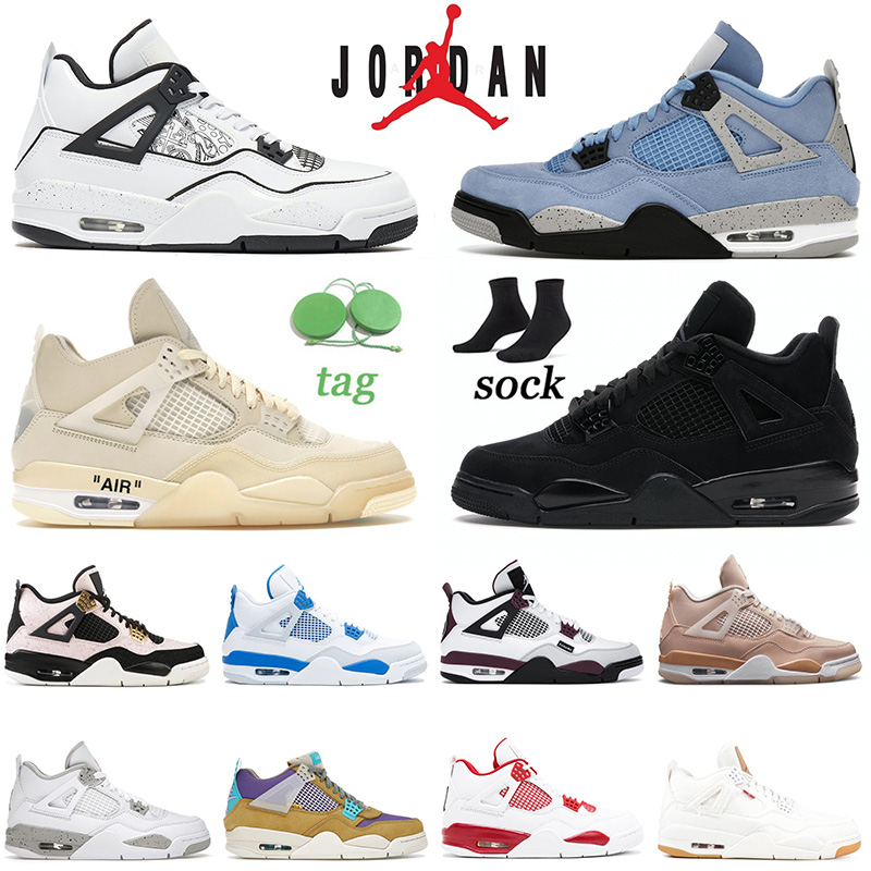 

Top Quality NIKE Air Jordan 4 4s Off White Basketball Shoes Sail IV Retro Jumpman Black Cat Metallic Green Mens Womens Jorden Trainers University Blue