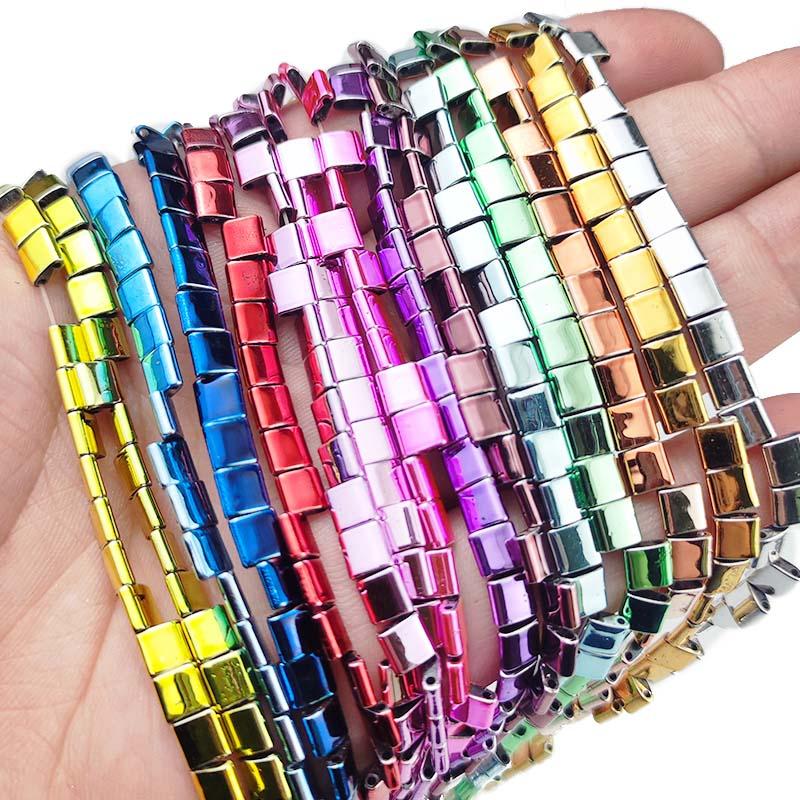 

Other 5x5MM Two Hole Square Hematite Nano Plating Color Natural Stone Spacers Loose Beads For Jewelry Making Diy Bracelets Accessories
