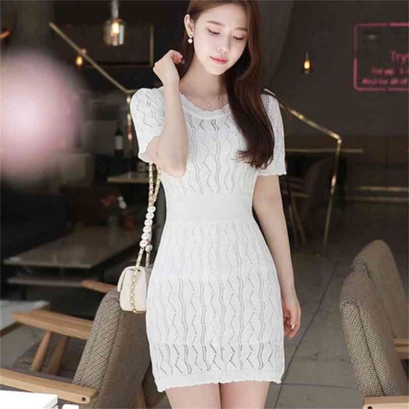 

white Sexy Mini Dress korean ladies Summer Lace Crew neck night club Bodycon Dresses for women clothing 210602