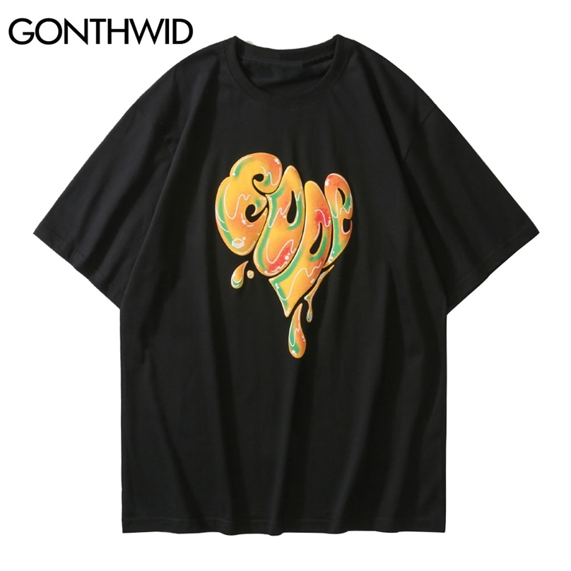 

T-Shirts Streetwear Hip Hop Harajuku Summer Men Letter Heart Print Tshirts Cotton Casual Loose Short Sleeve Tees Tops 210602, White