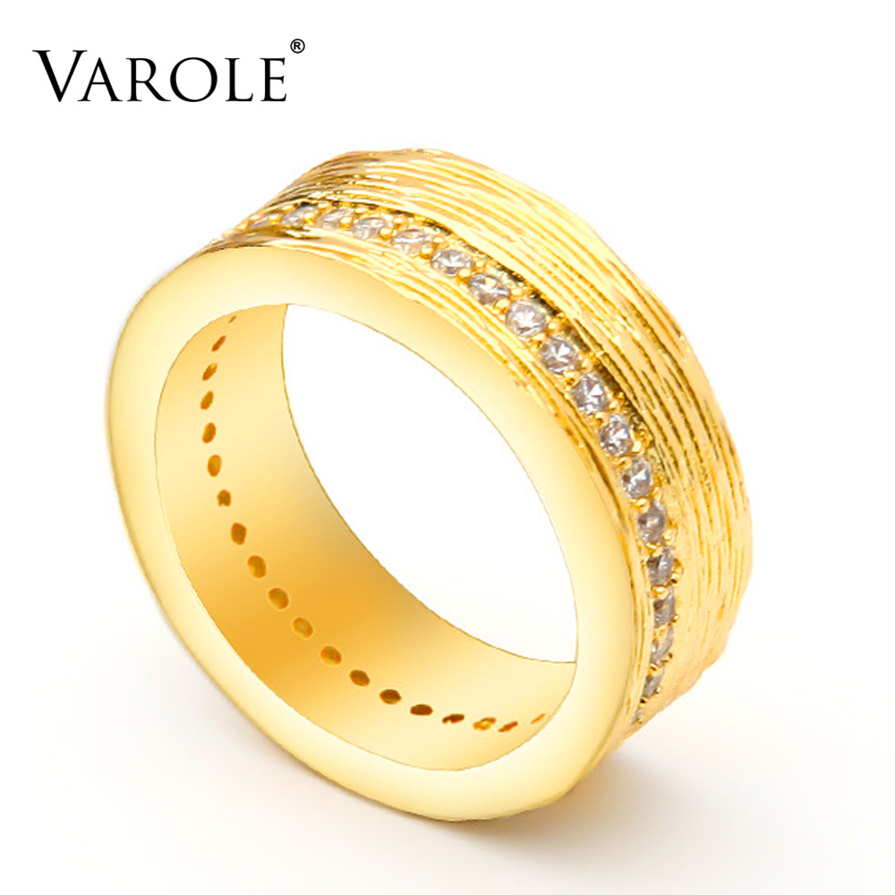 

VAROLE Minimalist Bump Texture with CZ Ring Geometric Gold Color Rings For Women Fashion Jewelry Accessories Anillos Mujer
