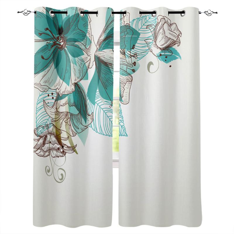 

Curtain & Drapes Flowers Bloom Turquoise Plants Roses Window Treatments Curtains Valance Living Room Bedroom Kitchen Kids Floral, As pic