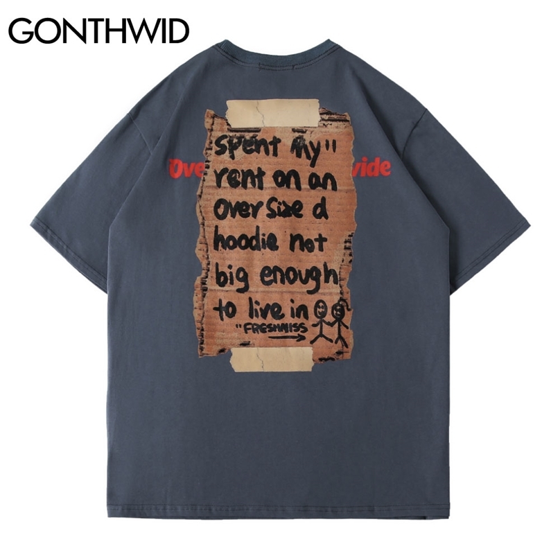 

T-Shirt Men Streetwear Hip Hop Distressed Letter Paper Print Tshirt Harajuku Cotton Casual Short Sleeve Loose Tops Male 210602, White