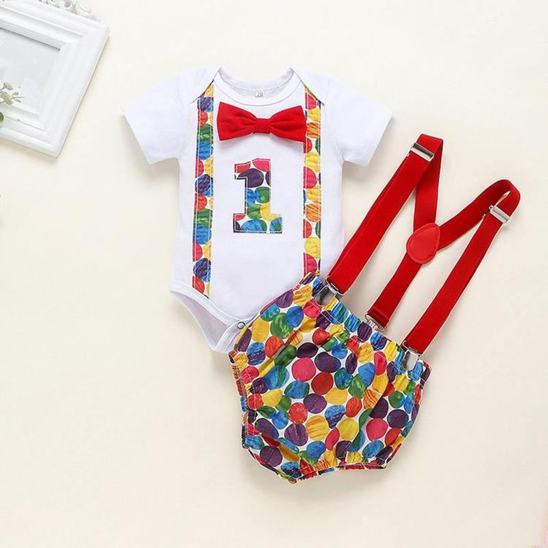 

Clothing Sets Baby Rompers Boy Clothes Suit Summer Cartoon Figure Bowknot Short-Sleeved Bodysuit +Strap Pants Born Girls, Gray