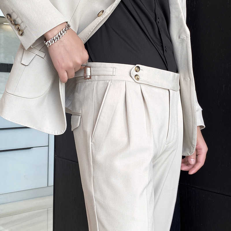 

Korean Casual Pants Men Formal Business Dress Pants Slim Fit Solid Colors Office Social Wedding Trousers Pantalon Homme 210527, Yellow