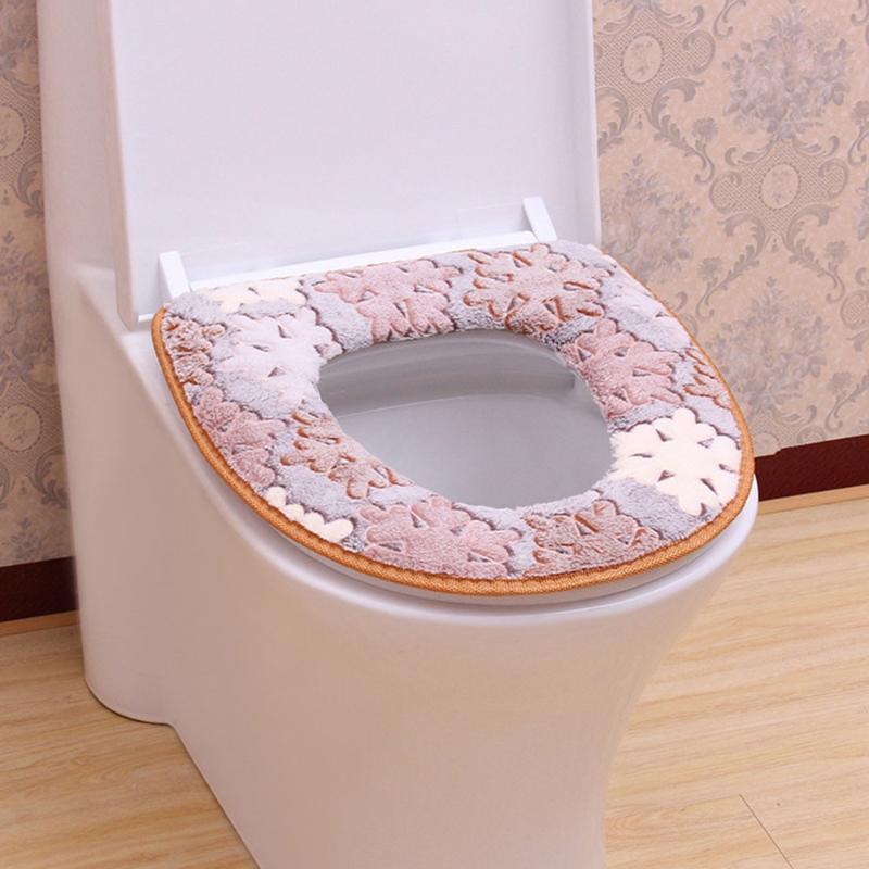 

1pc Thick Coral Waterproof Velvet Toilet Seat Cover Cushion Self-adhesive Lid Warmer Closestool Pad Washable Case Soft Covers