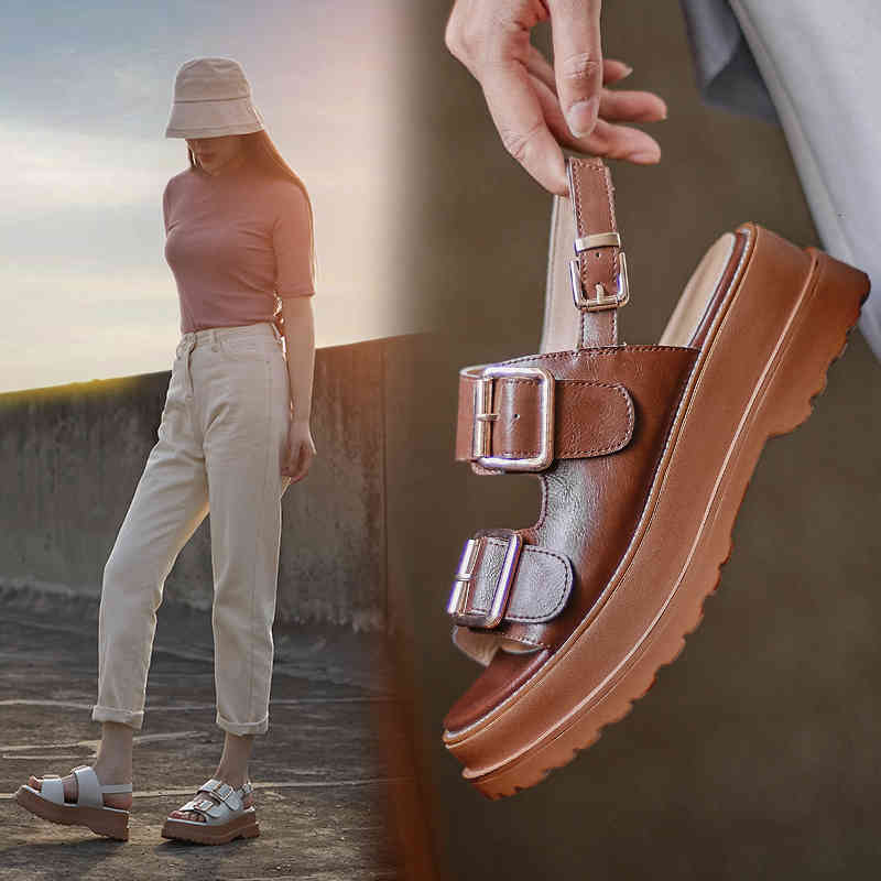 

sandals of women's genuine leather sandals more size 22-26cm metal buckle complete platform shoes outdoor casual 9znk, Black