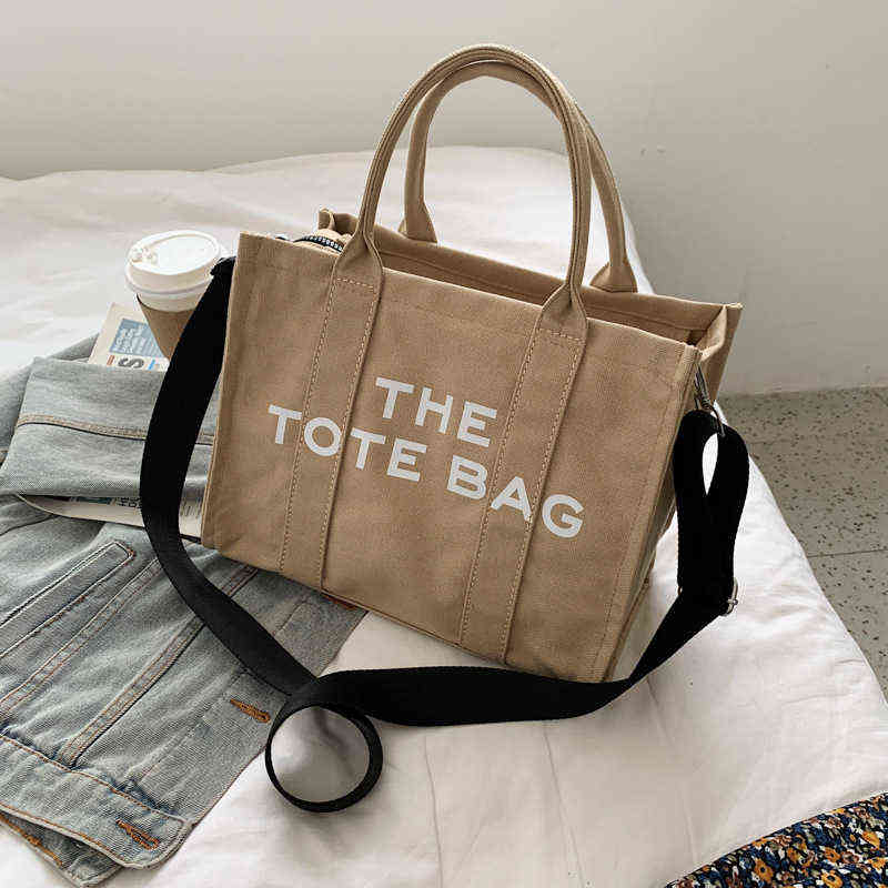 

2022 New Simple Luxury Fashionable Diagonal Literary Fan Letter Printing Large-Capacity Canvas One-Shoulder Women Shopping Bag Y220411, Random little freebies