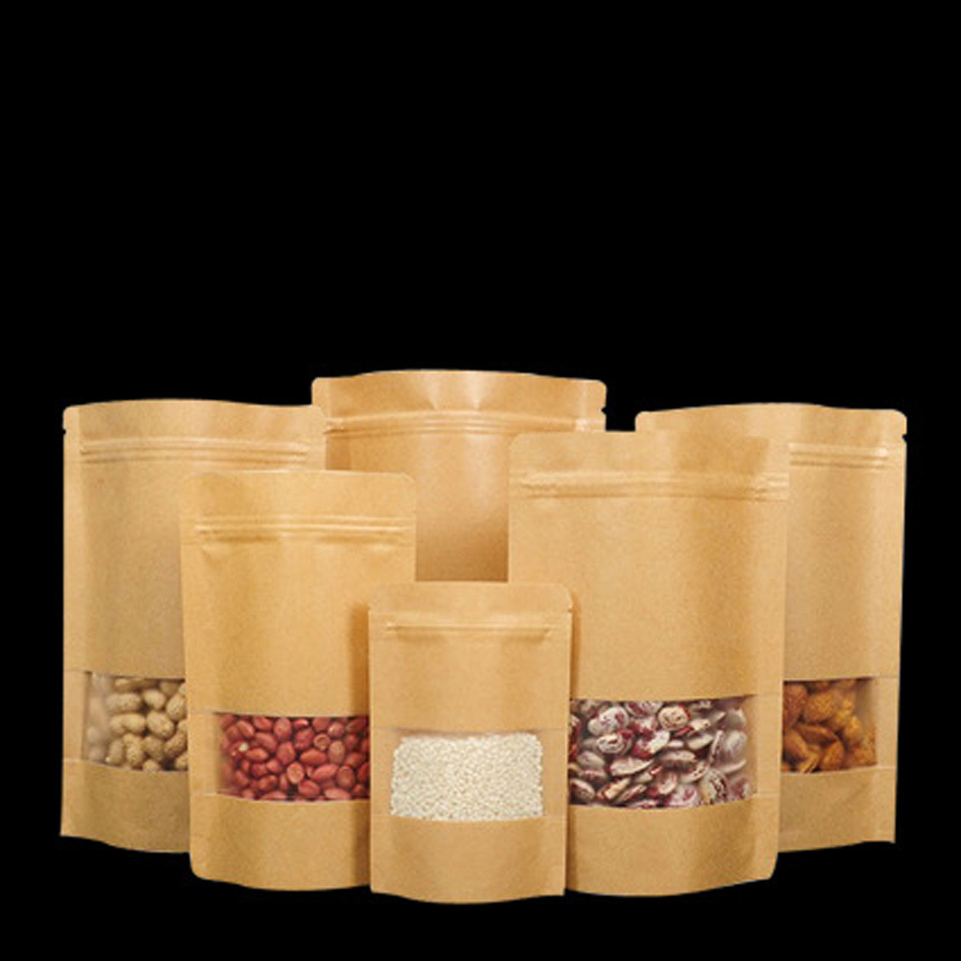 

Inner Mylar Ziplock Bags Resealable Open Top Kraft Bags with Cleat Window Smell Proof Food Storage Waterproof Packaging Pouch Bag for Candy