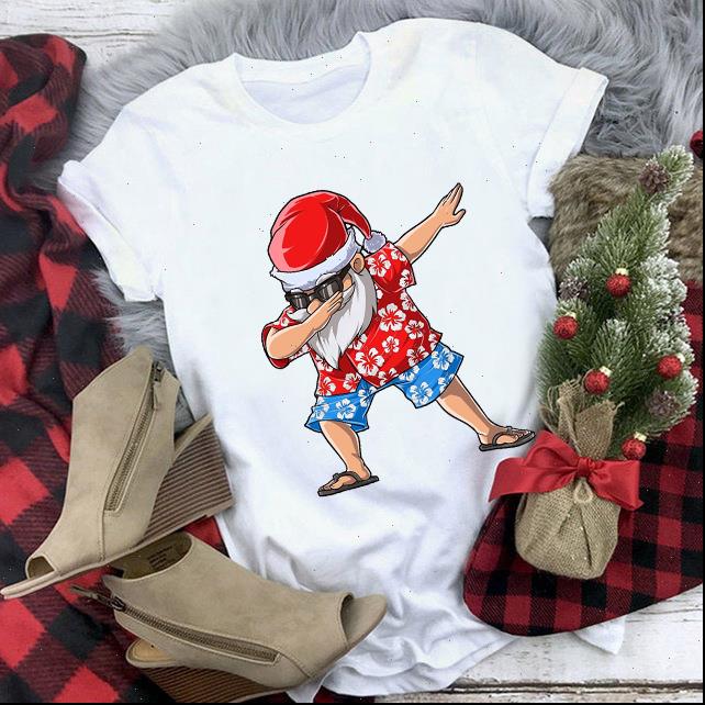 

Womens T Shirt Summer Beach Santa Claus Print Tee Funny Merry Christmas Gift Ulzzang Men All Seasons Suitable Tshirt, White