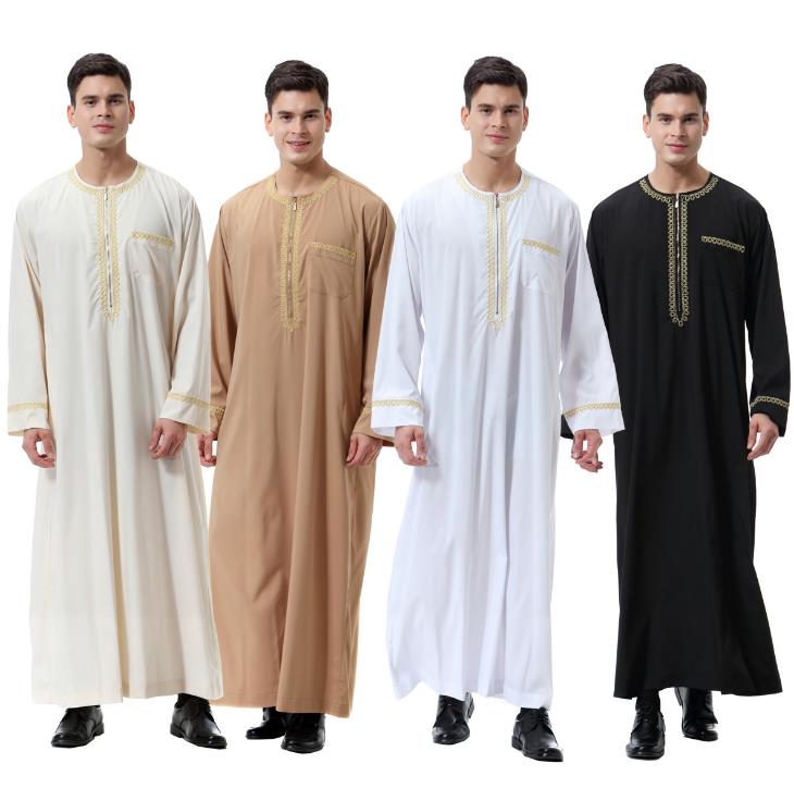 

Men Islamic Muslim Kaftan Vintage Long Sleeve Stand Collar Printed Robes Caftan 2020 Dubai Abaya Arabic Mens Jubba Thobe INCERUN