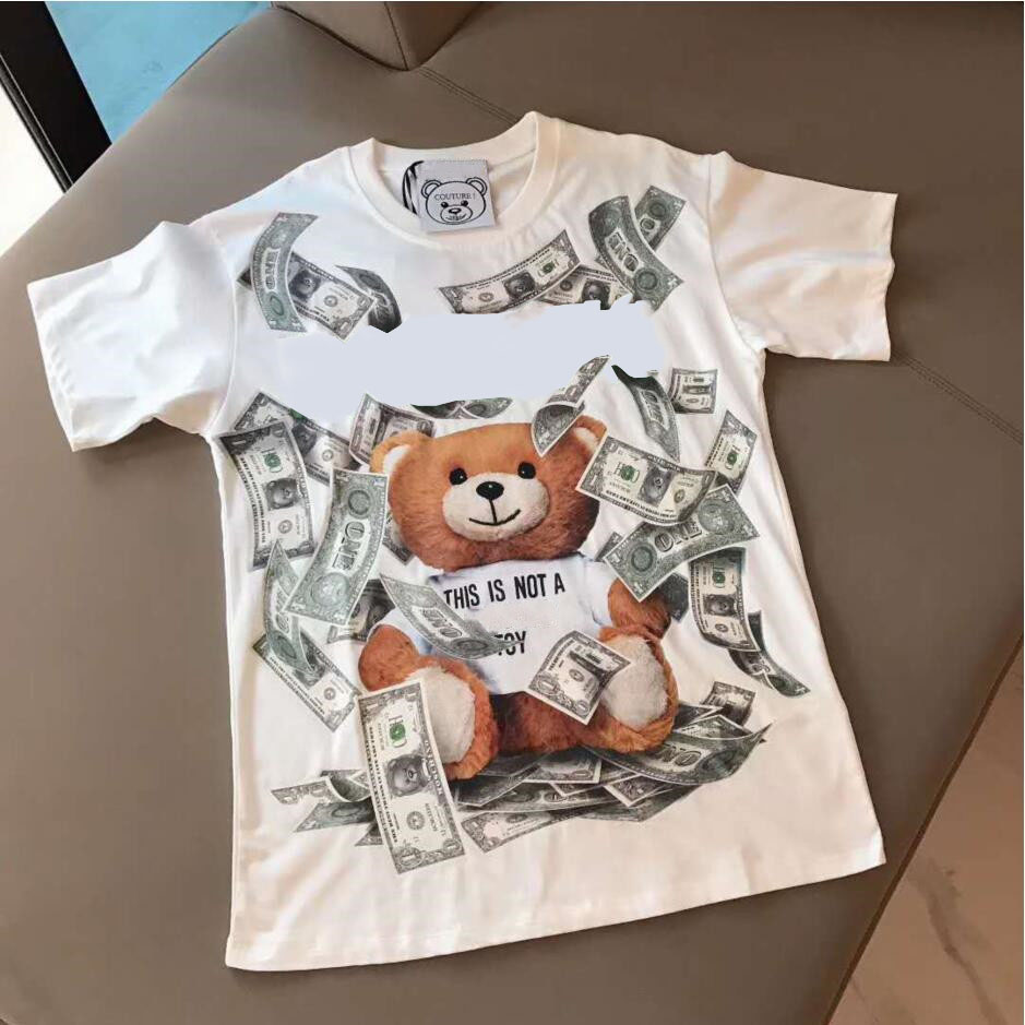 

Women's Tops & Tees 2021 Summer Luxury Dollars, Graffiti Bear Edition Round Collars Cotton Short-Sleeved T-Shirts Loose for Men and Women, White
