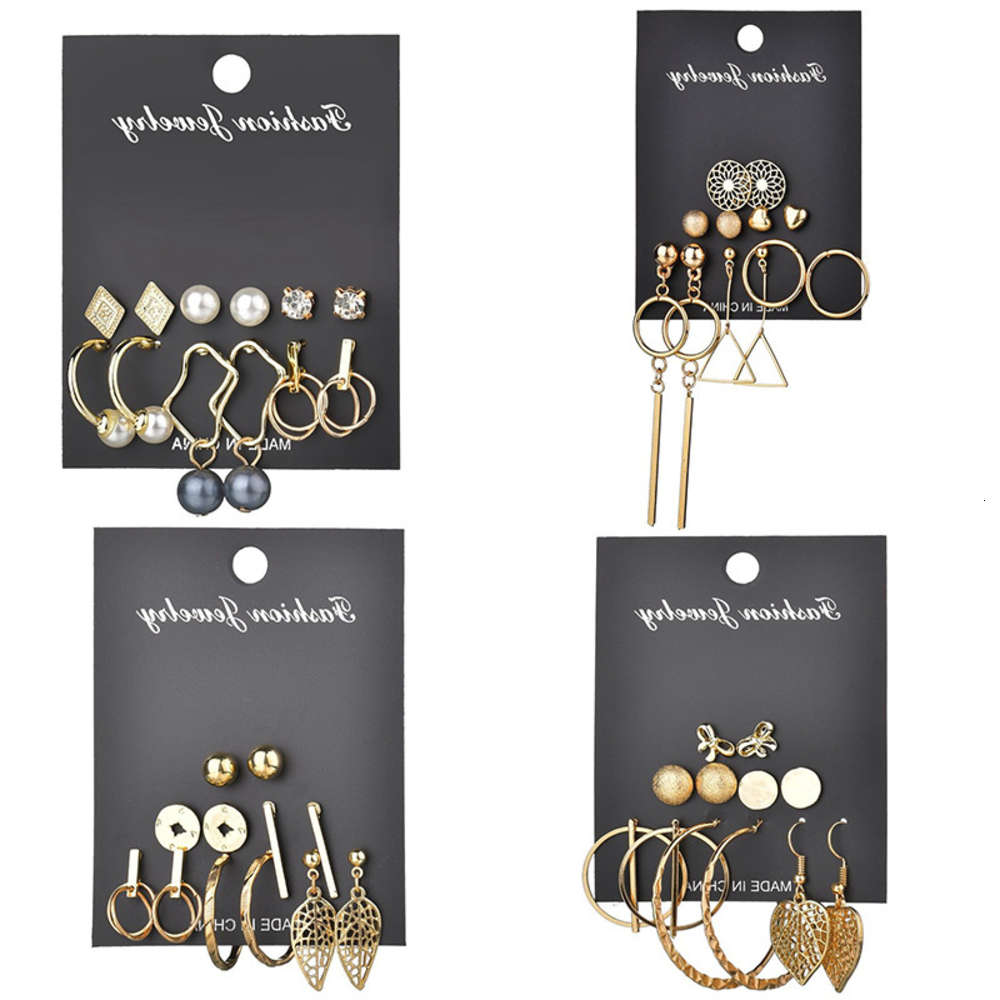 

earrings Accessories triangle Round Pendant Earrings for women 6-Piece Earring Set, Golden