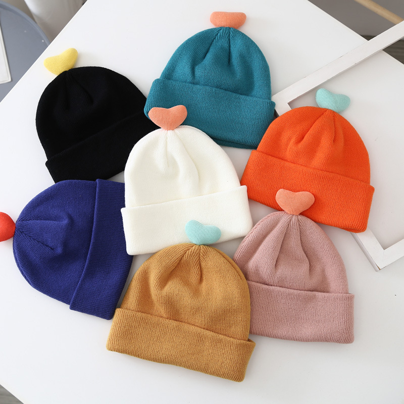 

INS Korean Style Baby Wool Cap Autumn and Winter Baby Girls Lovely Heart-Shaped Super Cute 3-6-12 Months Warm Knitted Hat, White heart sleeve cap