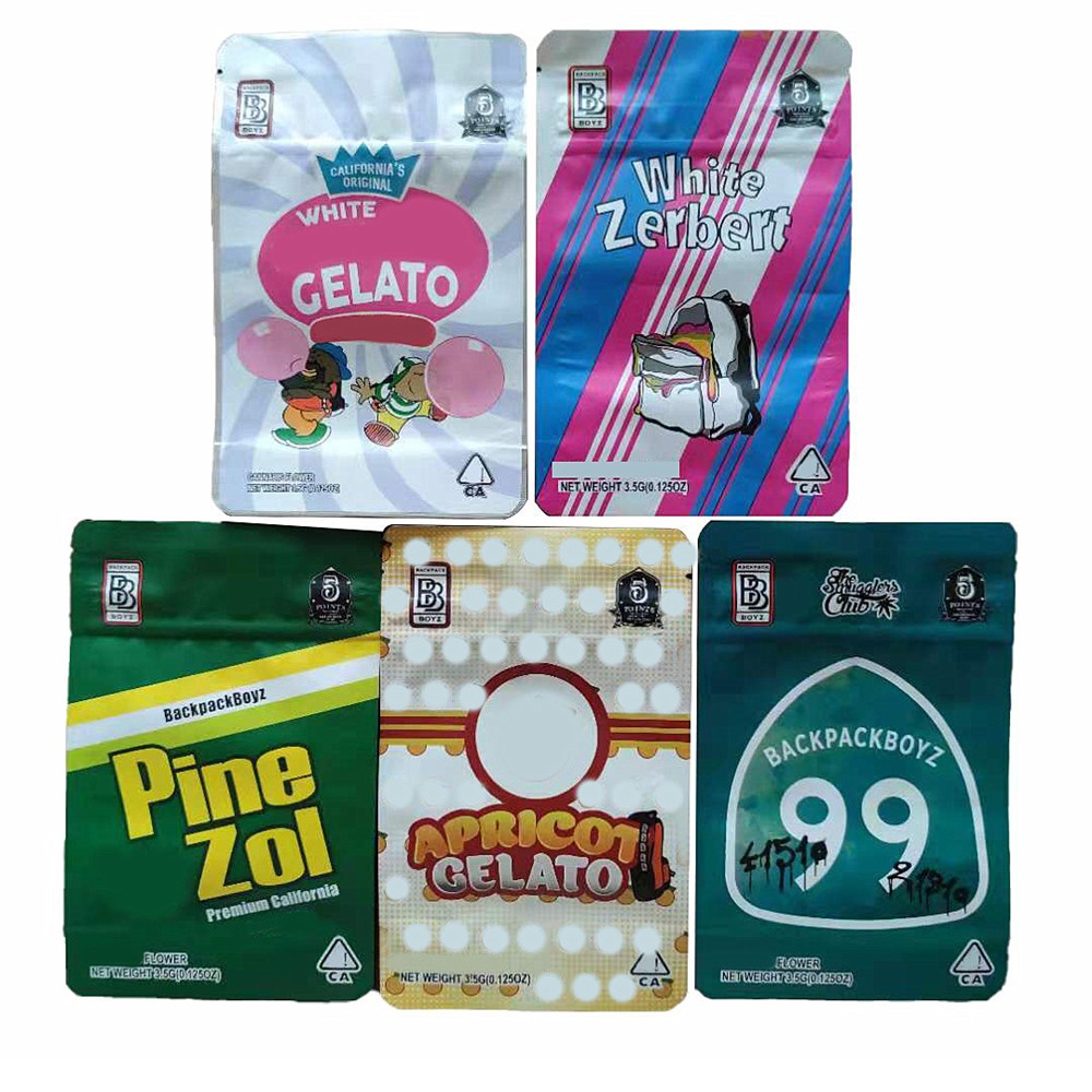 

3.5g BACKPACKBOYS Mylar Bag Empty Medicated Zipper Retail Packaging bites Bags Package