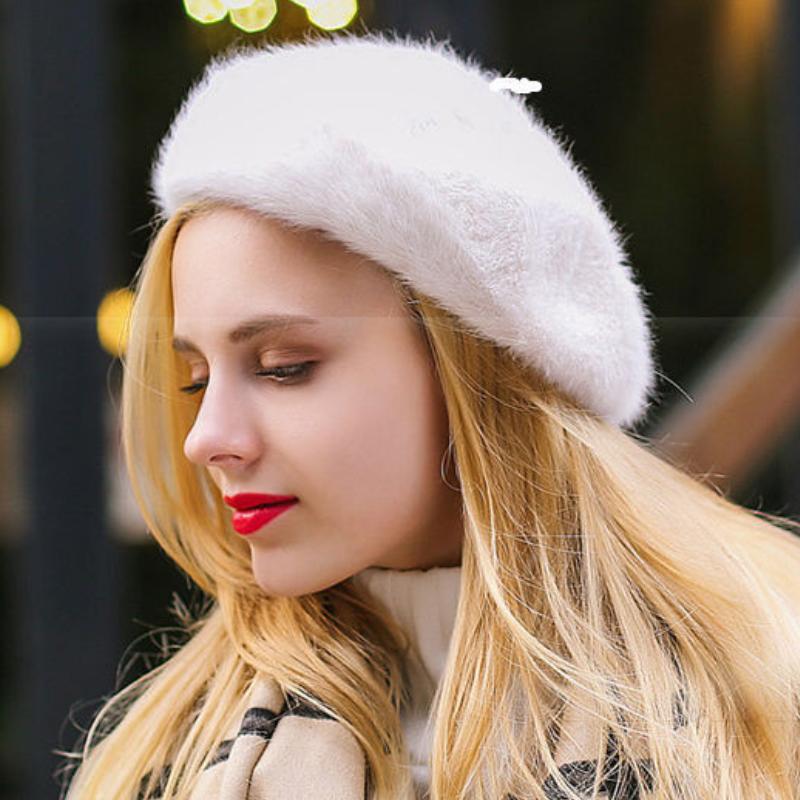 

Berets Beret Hat Female Winter Fur Ladies Cute Korean Woment Warm Knitted Wool British Boonet Painter Caps, Lgy