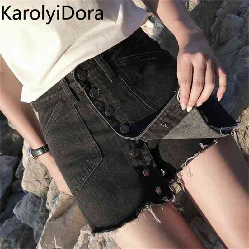 

4XL Plus size women's jeans summer Korean high waist denim short skirt pants wide leg student 210520, Black