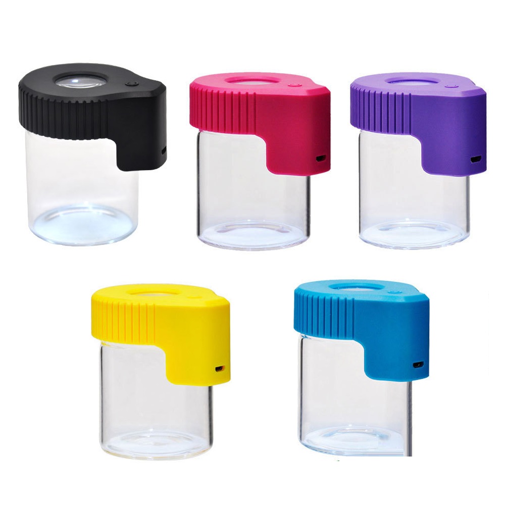 

Plastic Glass Light-Up LED Air Tight Proof Storage Stash Jar Vacuum Seal Portable Storage Container 155ml container pill box case Bottle for Dry Herb