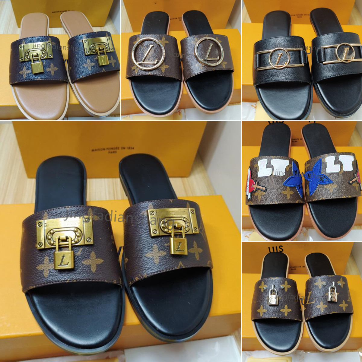 

2021 Women Sandals Slippers Embroidery Designers Slides Sandal Floral Brocade Flip Flops Striped Beach Leather Rubber Flower Slipper Loafers With Box