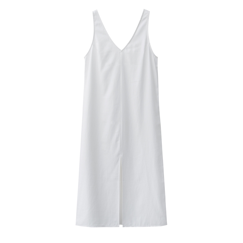 

Summer Women Solid White V Neck Sleeveless Fashion Dress Split Tank 210701, Black