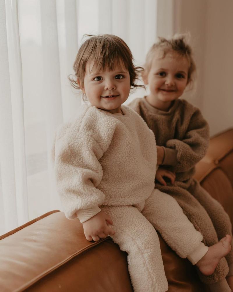 Ensembles de vêtements 3 couleurs né bébé filles garçons vêtements d'hiver fourrure en peluche solide à manches longues pull hauts pantalon 0-24M
