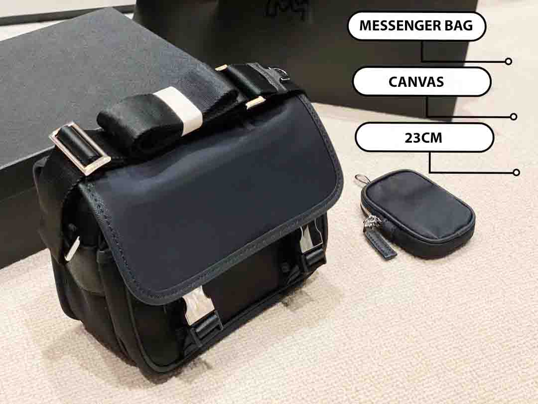 

Canvas Cross Body Bag Designers Men Messenger Bags Waterproof Nylon Satchel Handbag Parachute Fabric Shoulder Purse, Black