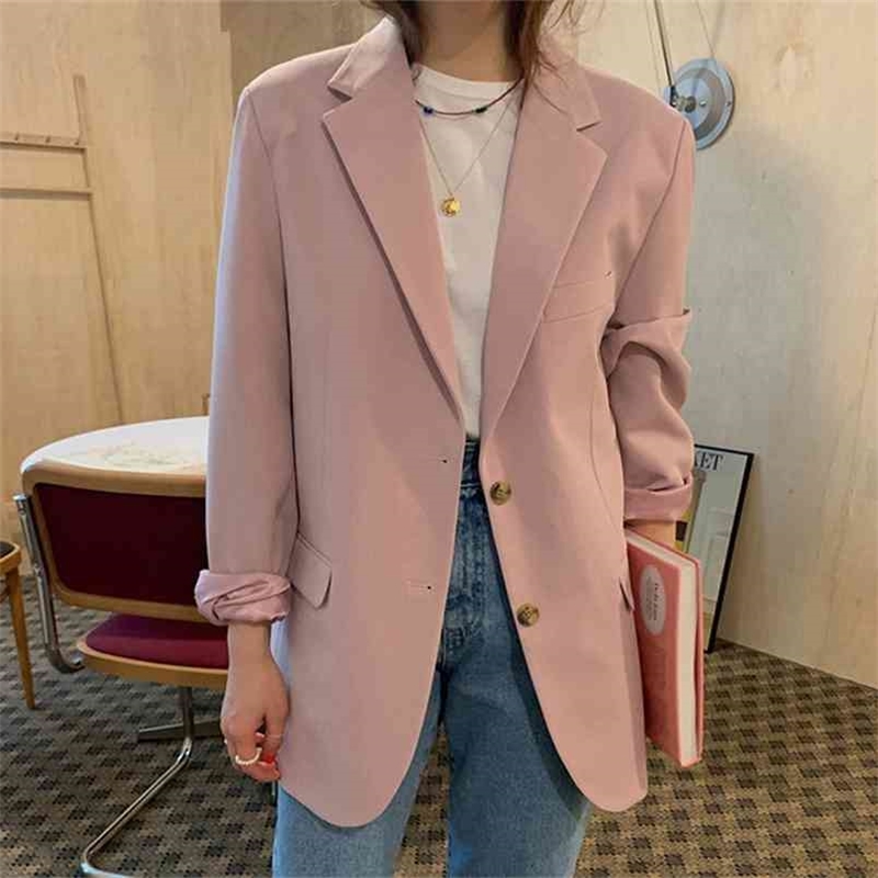 

Classic Solid Single-breasted Women Office Ladies Suit Jacket Spring Female Outwear blaser femininas 210603, Picture color