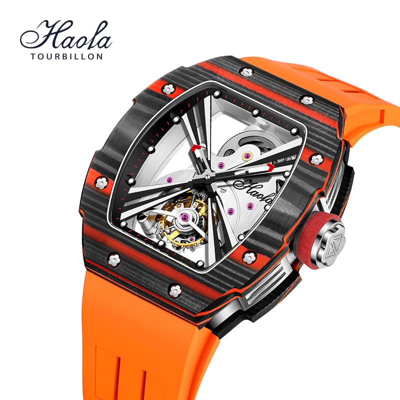 

Wristwatches HAOFA Luxury Tourbillon Movement Mechanical Wrist Watches For Men Skeleton Roating Sapphire Luminous Mens Watch 2021