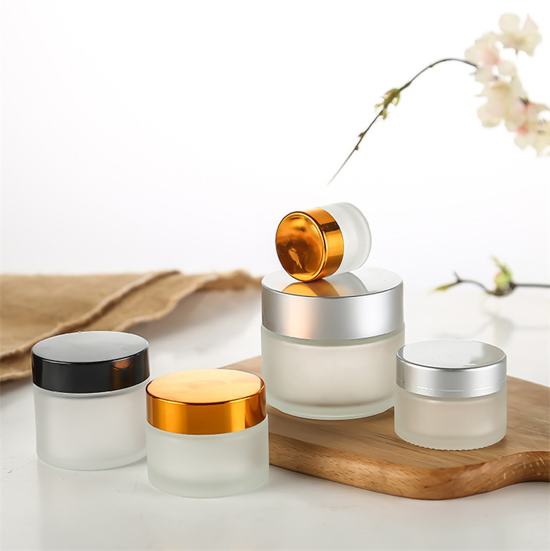 

Frosted Glass Jar Face Cream Bottle Cosmetic Container 5g 10g 15g 20g 30g 50g Lotion Bottles with Black Silver Gold Lids