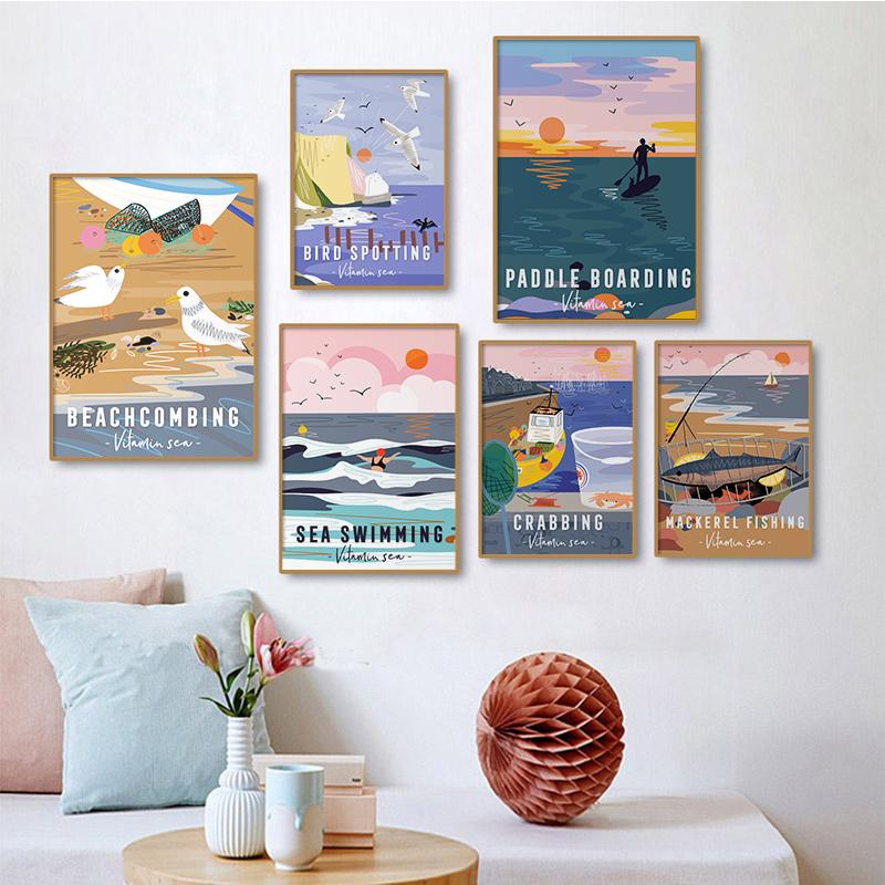 

Paintings Nordic Beach Coastal Picture Home Decor Wall Art Canvas Painting Seaside Scenery Fishing Crabbing Poster Print For Living Room