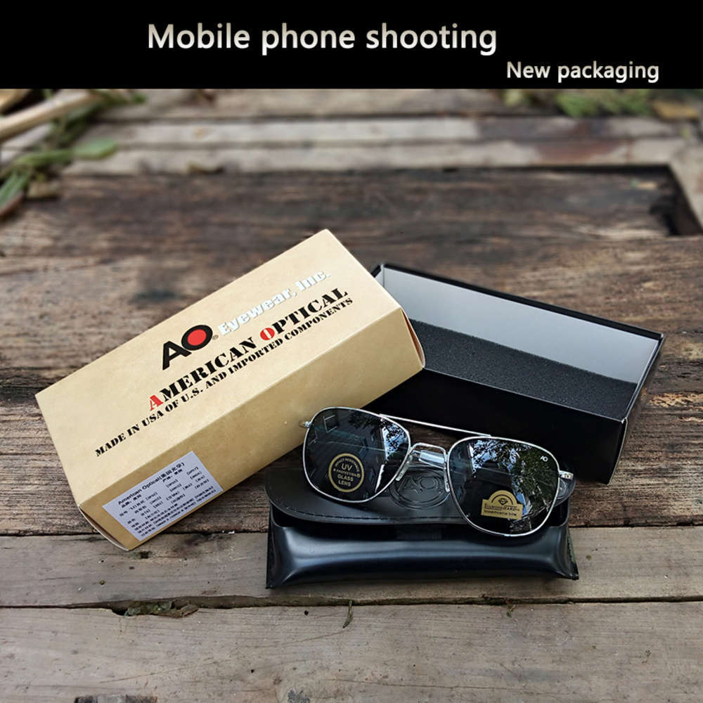 

American Optical Sunglasses Men Pilot Aviation Sunglasses Anti-drop Explosion-proof Tempered Glass Sun Glasses Boutique Ao55-57, White;black