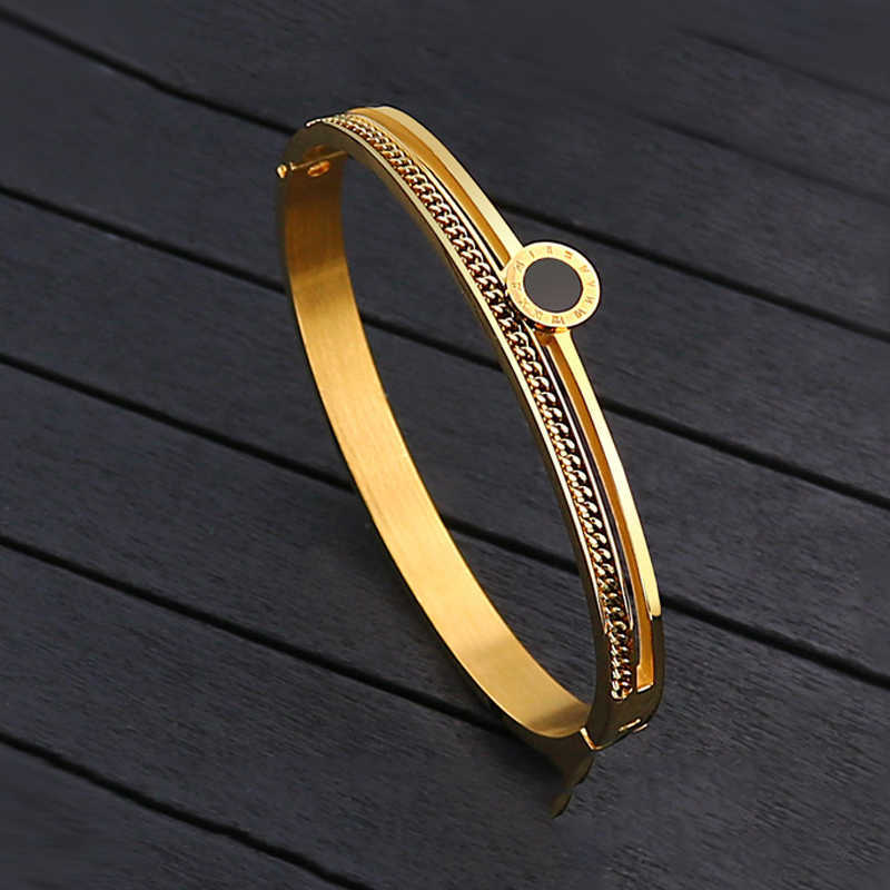 

New Style Chain Roman Numeral Bracelet Fashion Women's Titanium Steel Rose Gold Open Bracelet Q0719