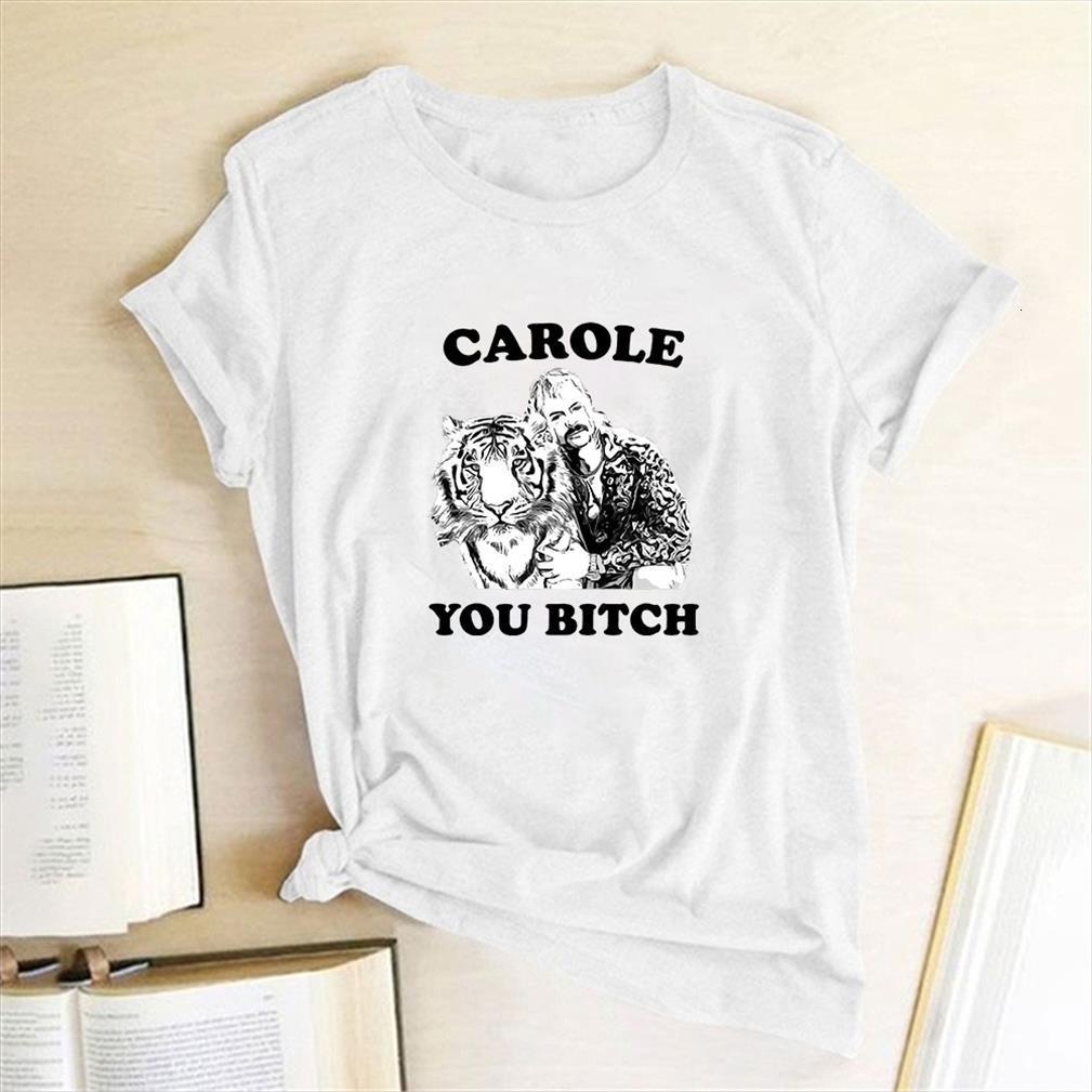 

tiger king carole letter and men t shirts women print graphic tee femme cotton camisetas mujer de moda, White;black