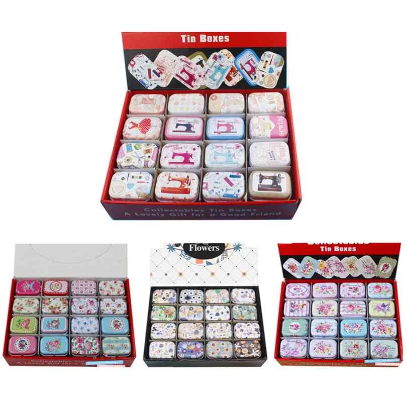 

12Pieces/Lot Portable Mini Metal Tin Box Multiple Pattern Printing Mac Makeup Jewelry Pill Storage With Lid Gift Packing 210914, Sky blue