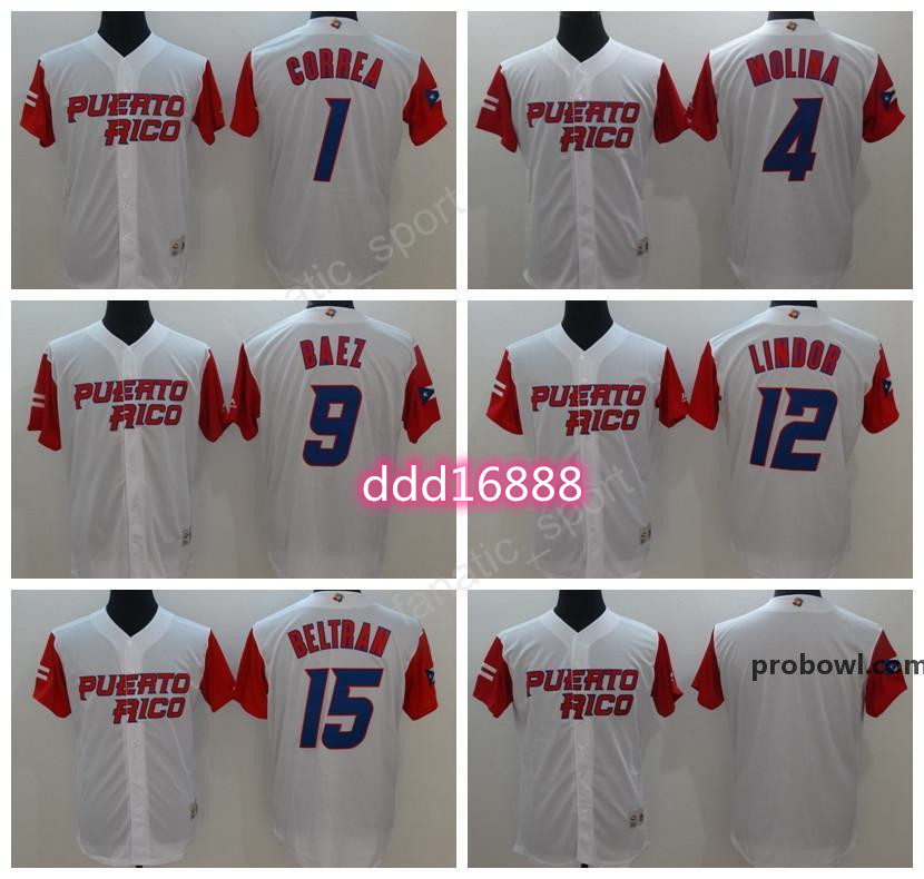 

Puerto Rico Baseball Jerseys 2021 World Classic 1 Carlos Correa 4 Yadier Molina 9 Javier Baez Jersey 12 Francisco Lindor 15 Beltran., 1 white