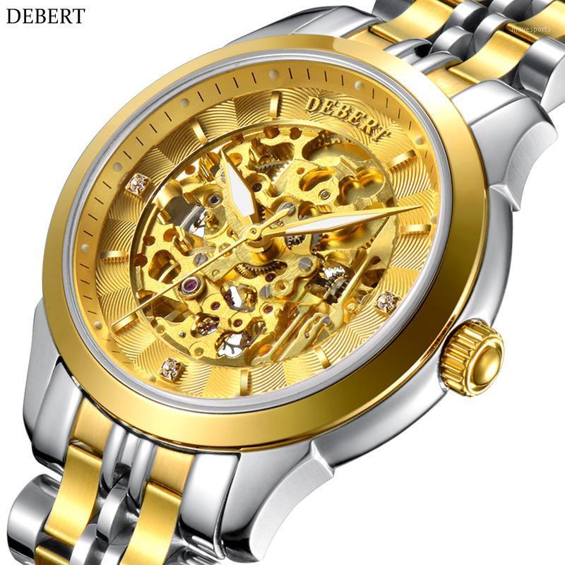 

Men's Watch Fashion Hollow Gold Dial Automatic Mechanical Stainless Steel Sapphire Glass Table Mirr Wristwatches, Style 1