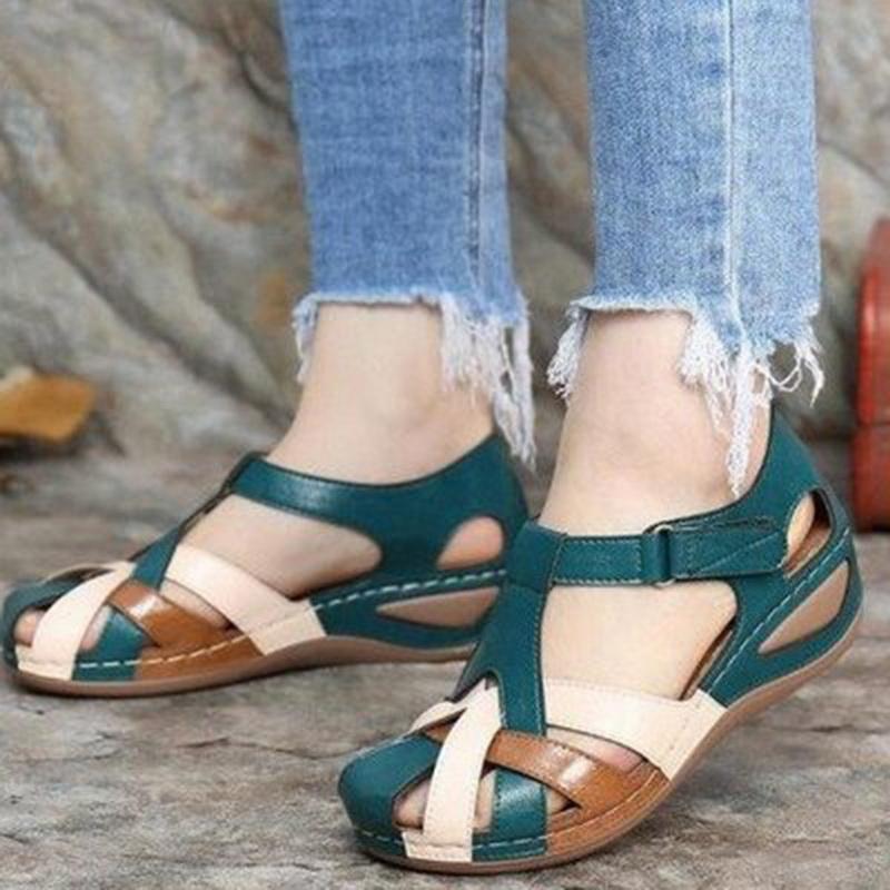 

Woman Summer Leather Vintage Sandals Buckle Casual Sewing Women Shoes Female Ladies Platform Retro Sandalias Plus Size, Black