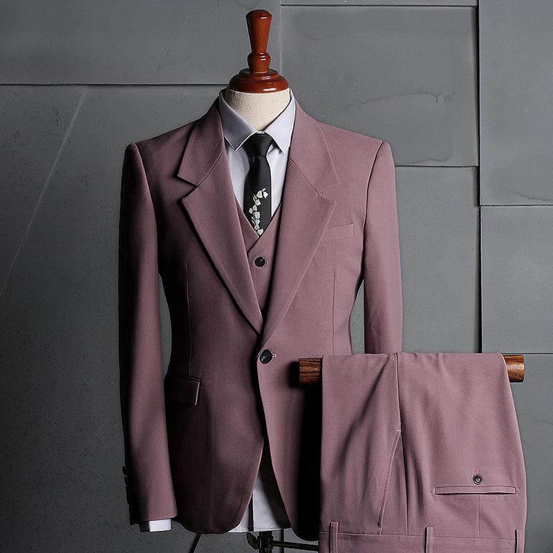 

Men' Suits & Blazers Men Business Slim Sets Wedding Dress 3 Pieces Suit Coat Trousers Waistcoat (Jacket+Pant+Vest) Custom Made, Pink