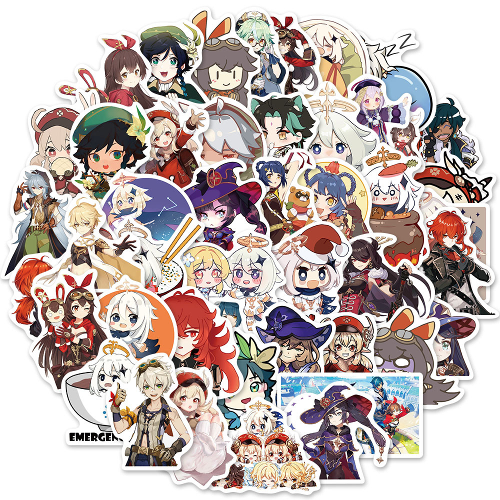 

50 PCS Mixed skateboard Stickers Popular Anime Yuan shen For Car Laptop Fridge Helmet Pad Bicycle Bike Motorcycle PS4 Notebook Guitar Pvc Decal, Multi colors