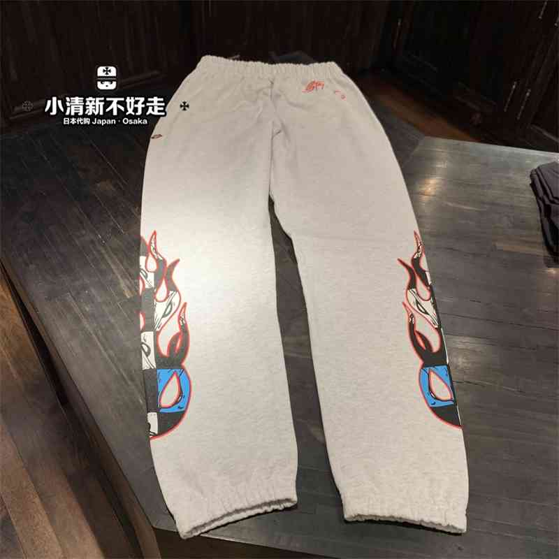 

chromeheart croxin limited Matty flame red lip letter casual pants, Black