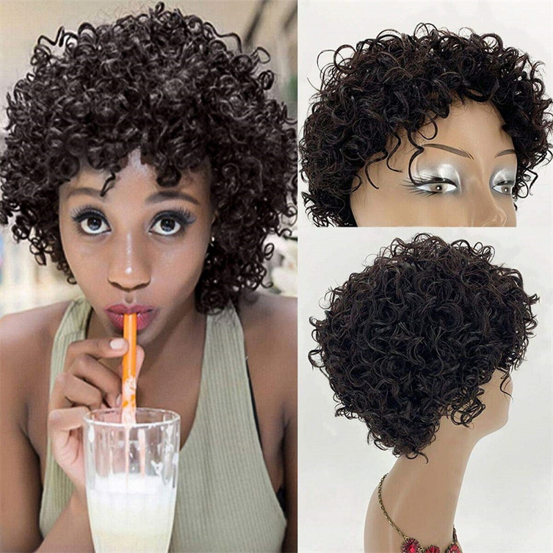 

Afro Kinky Curly Synthetic Wig Short Simulation Human Hair Wigs Black Color For Women RXG9241