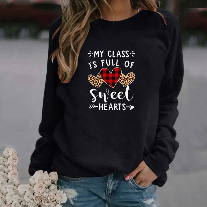 

IS FULL OF SWEET HEARTS Women' Valentine' Day Printed Casual Sweatshirt Long Sleeve O-neck Top Hoodies & Sweatshirts, As photo