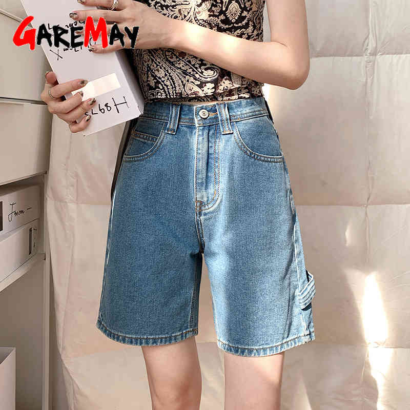 Shorts en jean avec taille haute occasionnelle lâche large style coréen longueur du genou féminin jeans d'été culasse 210428