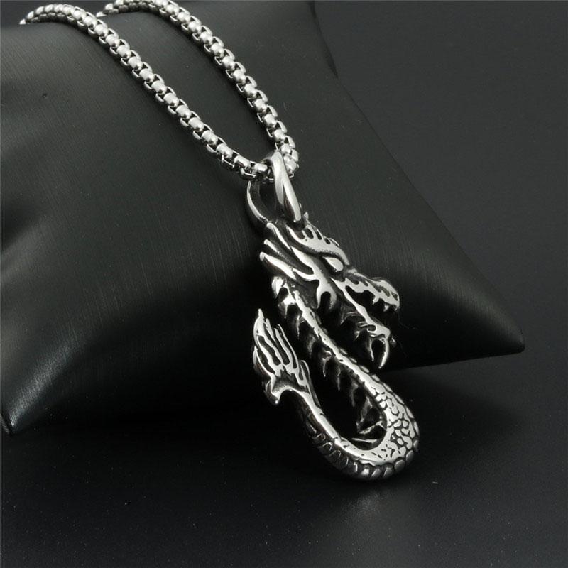 

Pendant Necklaces 2021 European And American Titanium Steel Dragon Pendant, Personalized Animal Necklace, Stainless, Silver