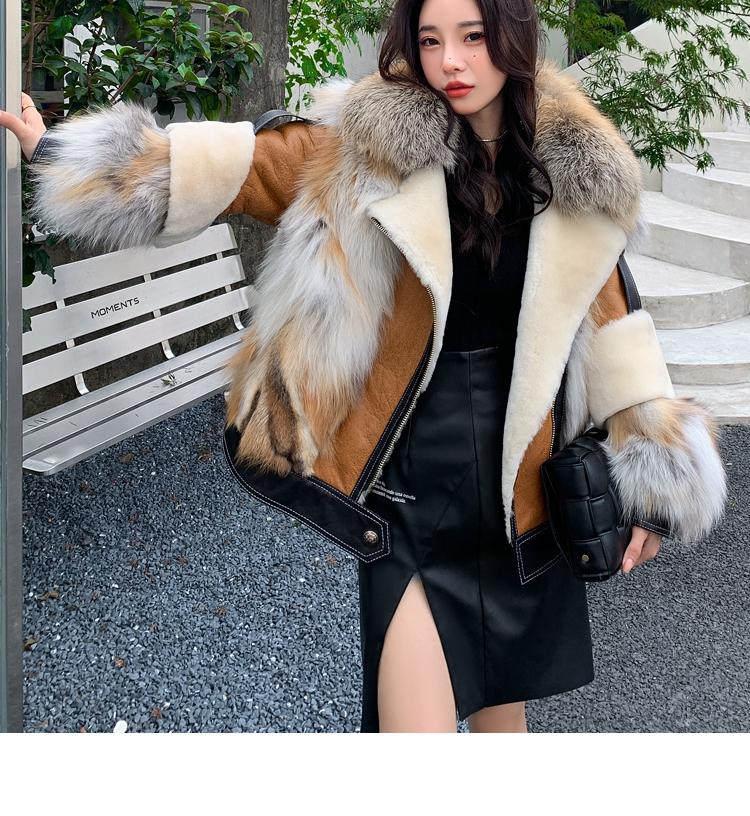 

Women's Fur & Faux Winter Women Real Jacket With Natural Red Collar Genuine Sheepskin Leather Sheared Sheep Coats Female Clothing, Black