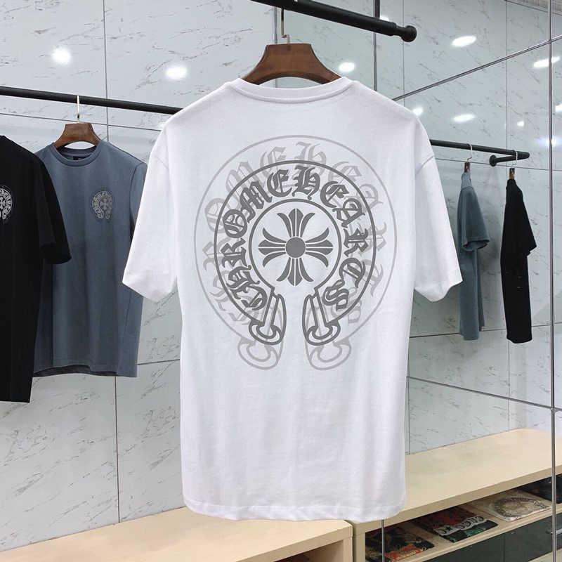

Chrome/hearts 21 new ch crosin ghost Sanskrit cross print short sleeve Unisex round neck horseshoe T-shirt half sleeve, White;black