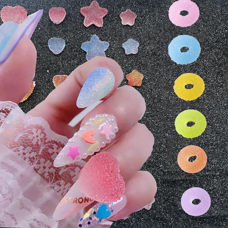 

Nail Art Decorations 50Pcs/pack Kawaii Gummy Decoration 8/10/15mm Resin Sugar Charms Heart/Stars/Donuts Shape Candy Jelly Manicure Acce &*&