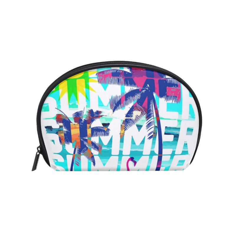 

FengJu Multifuncition Shell Cosmetic Bag Purse Half Moon Hanging Travel Toiletry Pouch For Girls Woman Vintage Beach Poster Bags & Cases