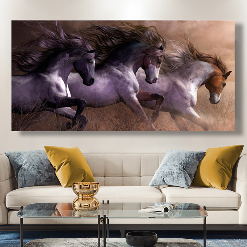 

Modern Animal Wall Art Pictures For Living Room Home Decor Canvas Painting The three Running Horse vintage art painting No Frame